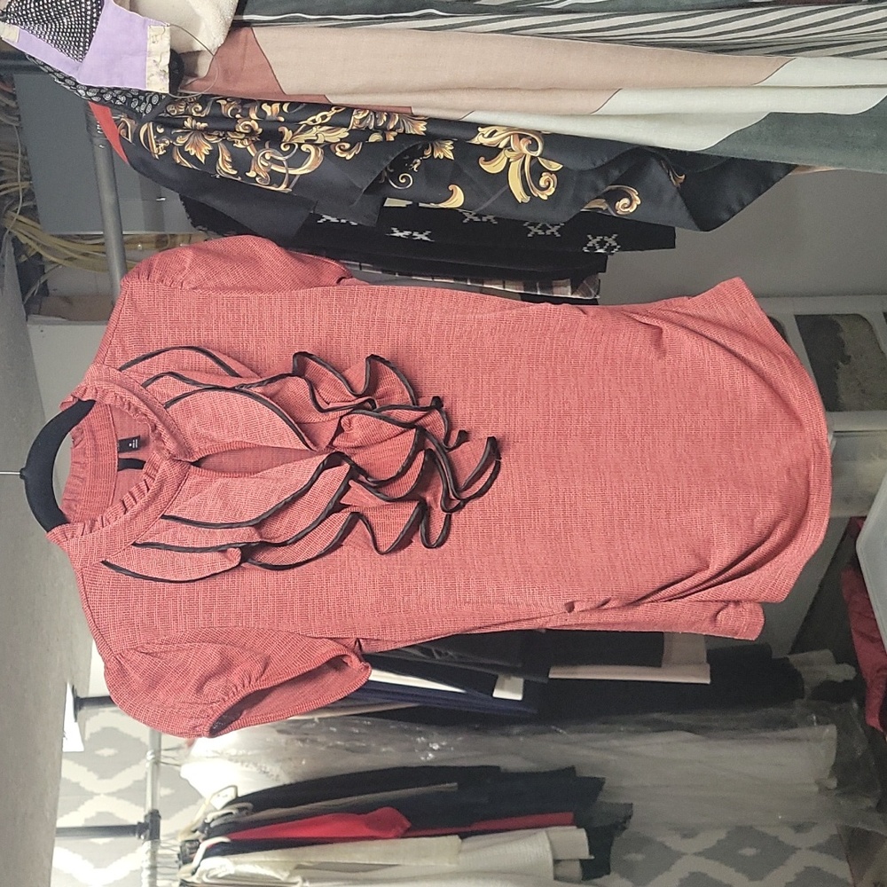 Women's red dress blouse with ruffles M